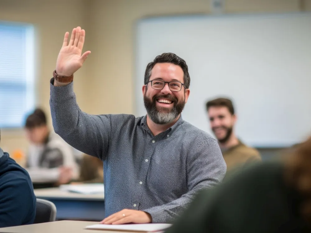 Cheerful man in a classroom 1000